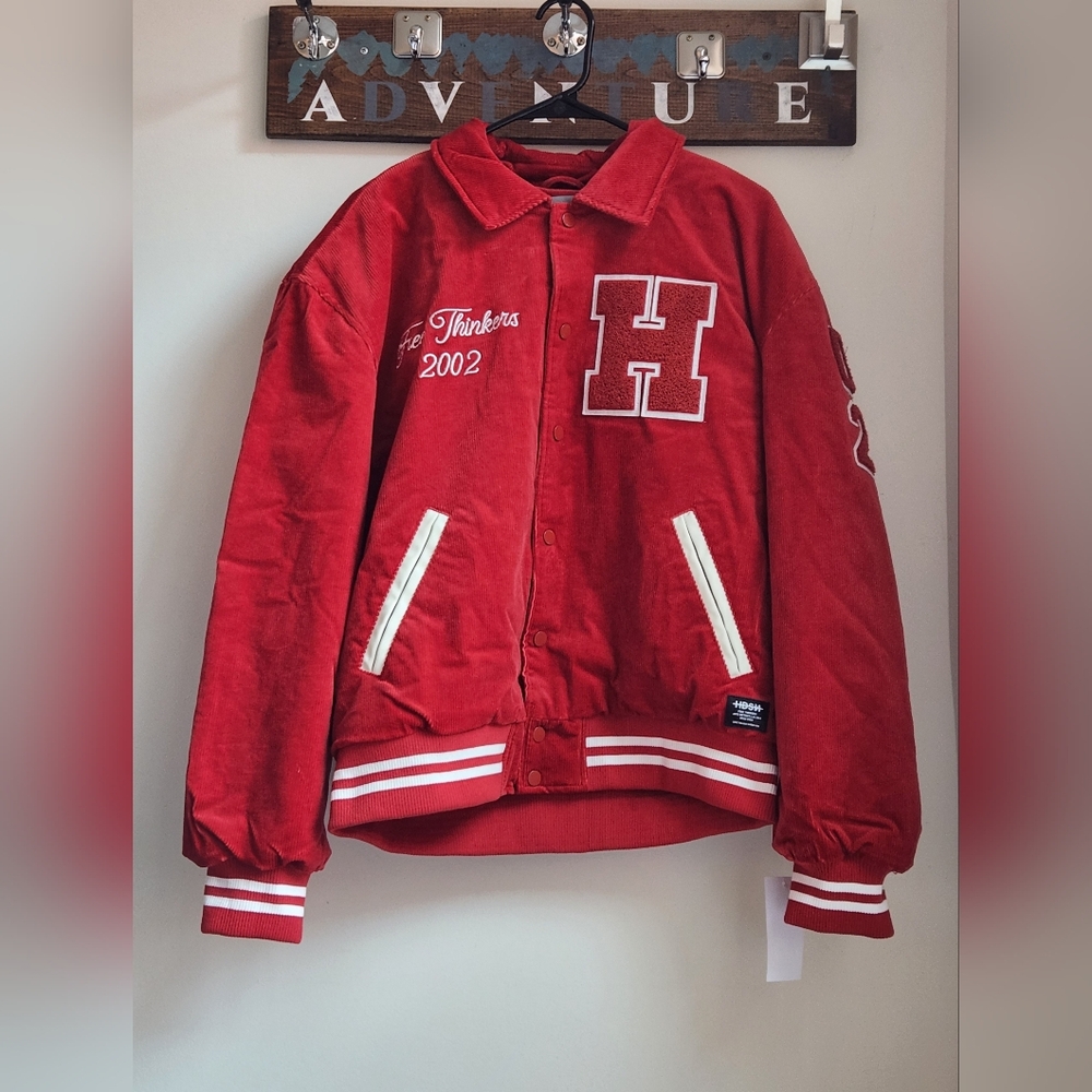 Hutson Corduroy Full-Snap Collared Red Varsity Letterman's Jacket Men's Size M